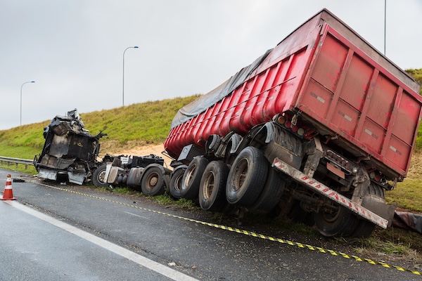 Semi truck accident on the freeway